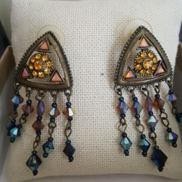 Necklace Earring Set Bronze Egyptian Style Gold  Swarovski Crystal Embellished - Picture 3 of 7